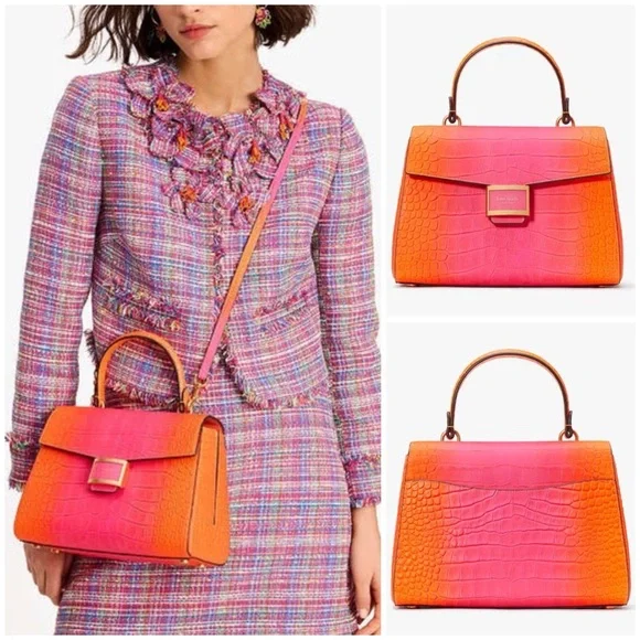 Kate Spade ♠️ New York Katy Ombré Croc Embossed Leather Medium Top Handle - Picture 14 of 16